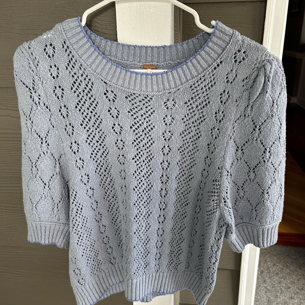 Free People Blue Crew Neck Sweater with Cable Knit! Never worn!